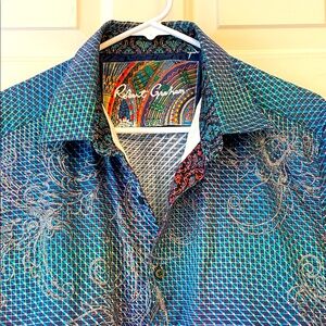 Robert Graham button down colorful design with overlaid embroidered design